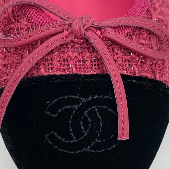 Chanel Pink Bow Woven Ballet Flats - Picture 6 of 9